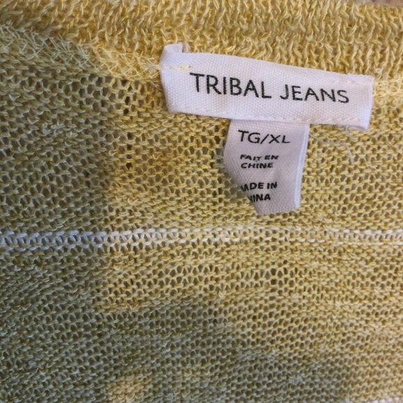 Tribal Jeans Cardigan Yellow & White Womens Sweater Size XL - Picture 3 of 7